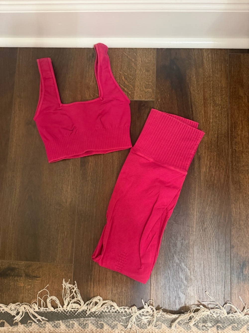 FP Movement by Free People Hot Pink Ribbed Sports Bra & Leggings Set